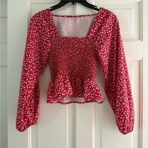 Red Floral SHEIN Smocked Women's Top